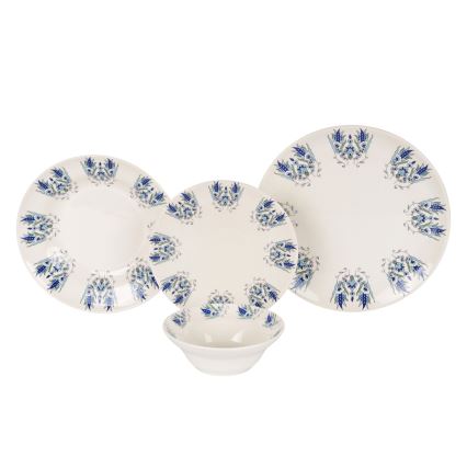 24-teiliges Geschirrset, weiß/blau, Keramik