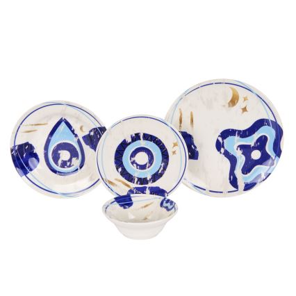 24-teiliges Geschirrset, weiß/blau, Keramik