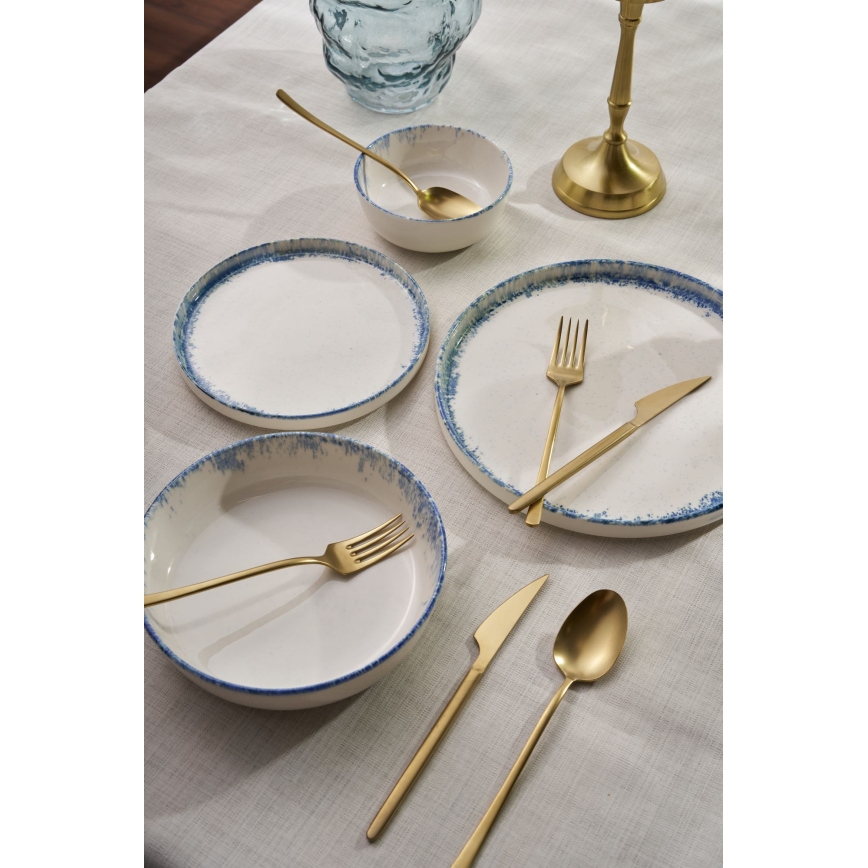 24-teiliges Geschirrset, weiß/blau, Porzellan