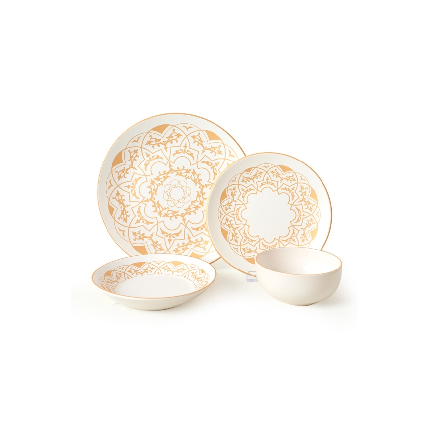 24-teiliges Geschirrset weiß/gold/Keramik
