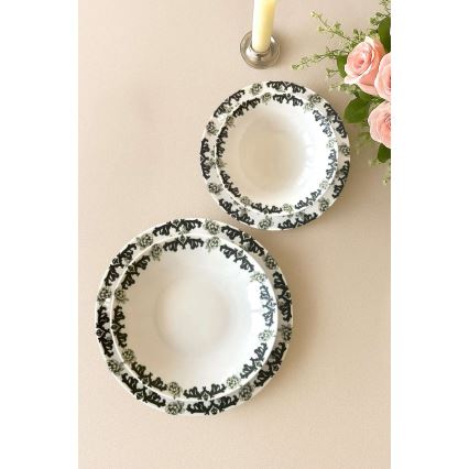 24-teiliges Geschirrset, weiß/grün, Porzellan