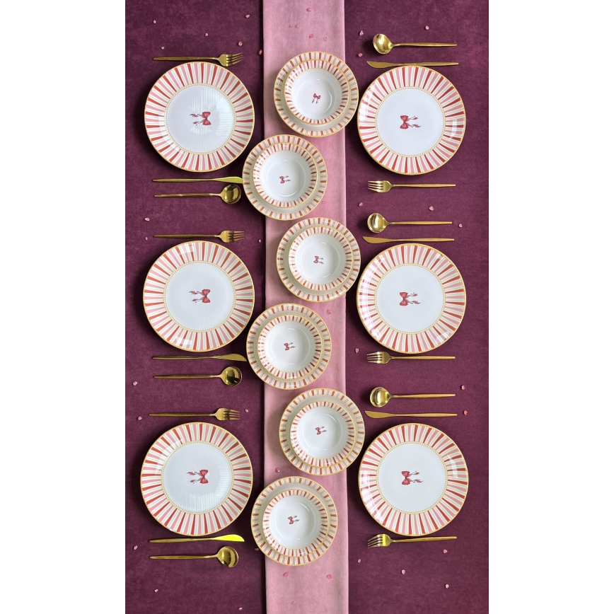 24-teiliges Geschirrset weiß/rosa/gold/Keramik