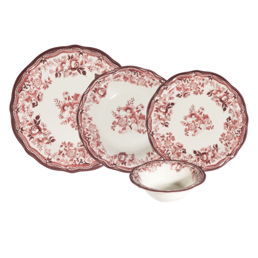24-teiliges Geschirrset weiß/rosa/Porzellan