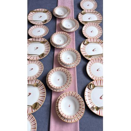 24-teiliges Geschirrset, weiß/rot/gold, Keramik