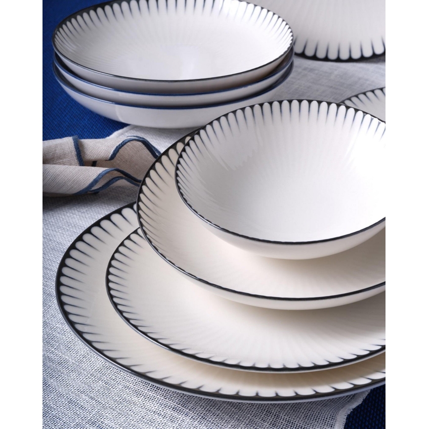 24-teiliges Geschirrset weiß/schwarz/Porzellan