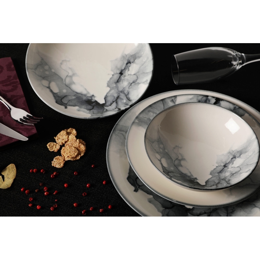 24-teiliges Geschirrset, weiß/schwarz/Porzellan