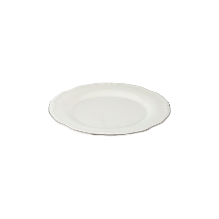 24-teiliges Geschirrset, weiß/silber, Porzellan