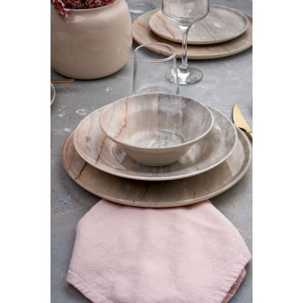 24-teiliges Keramik-Geschirrset, Beige/Grau