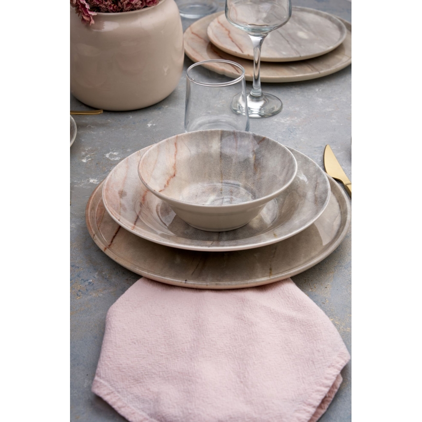 24-teiliges Keramik-Geschirrset, Beige/Grau
