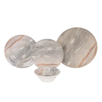 24-teiliges Keramik-Geschirrset, Beige/Grau