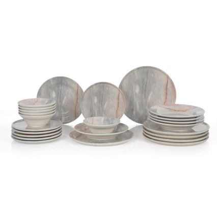 24-teiliges Keramik-Geschirrset, Beige/Grau