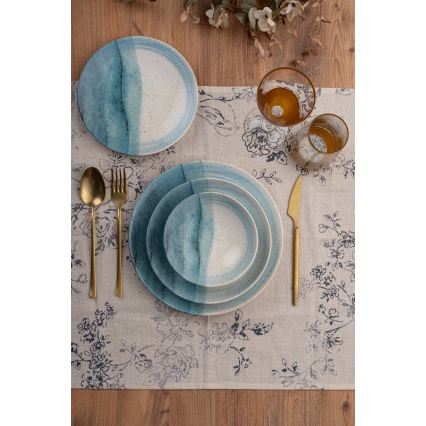 24-teiliges Porzellan-Geschirrset, blau/creme