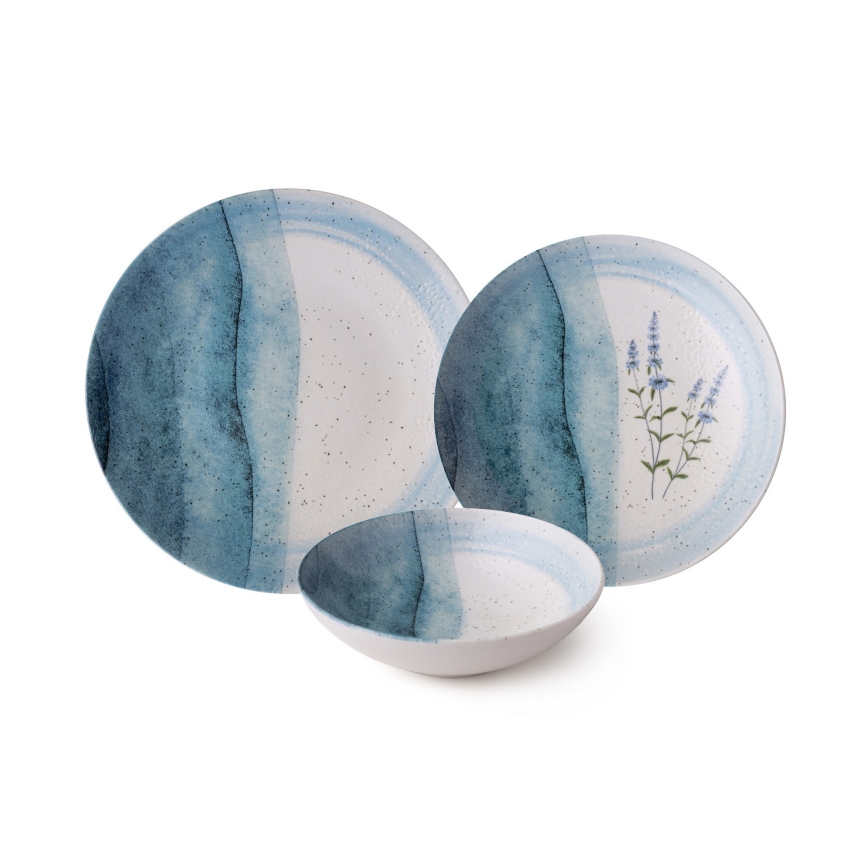 24-teiliges Porzellan-Geschirrset, blau/creme