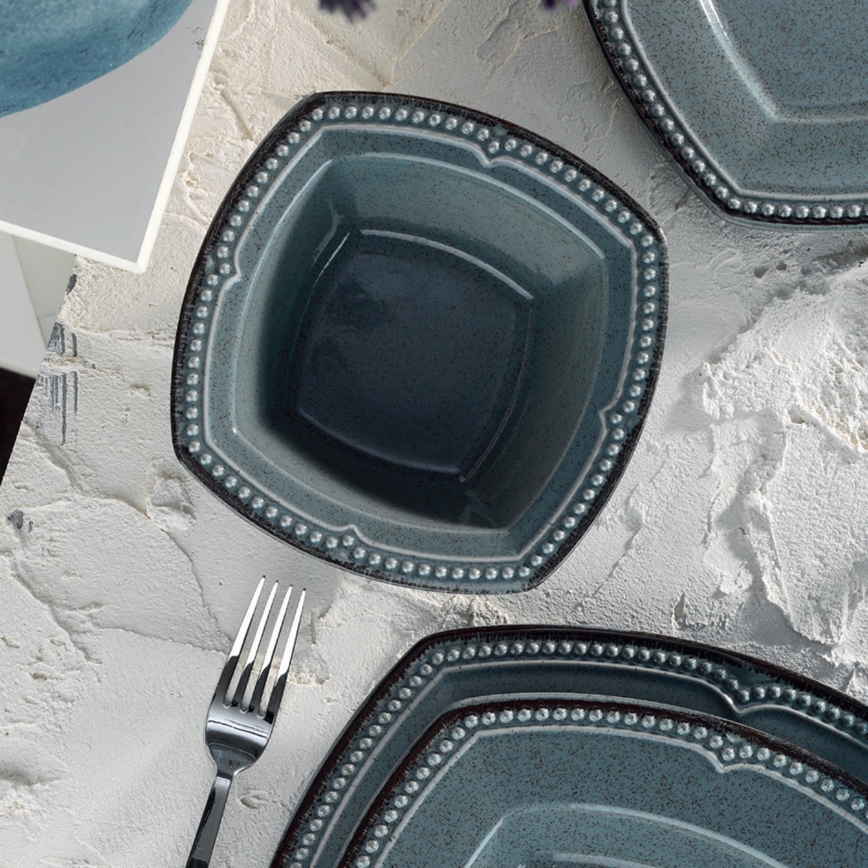 24-teiliges Porzellan-Geschirrset, blau