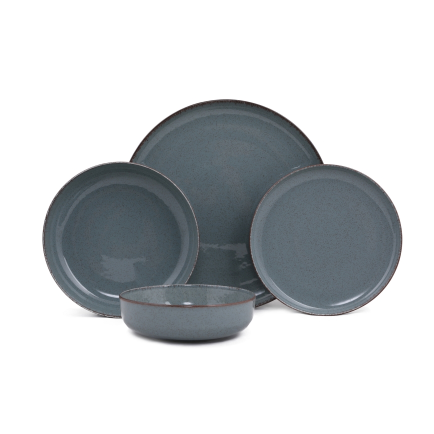 24-teiliges Porzellan-Geschirrset, blau