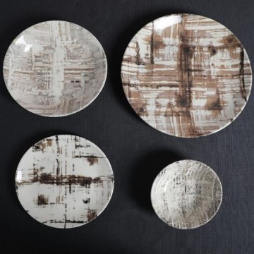 24-teiliges Porzellan-Geschirrset, braun/weiß