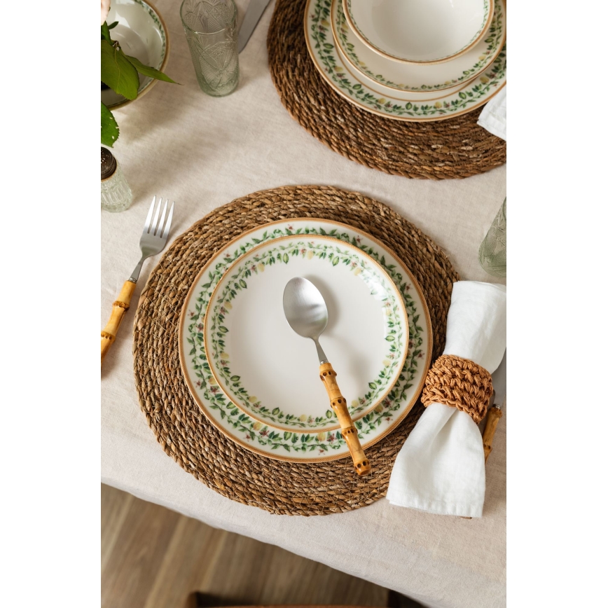 24-teiliges Porzellan-Geschirrset, creme/beige/grün