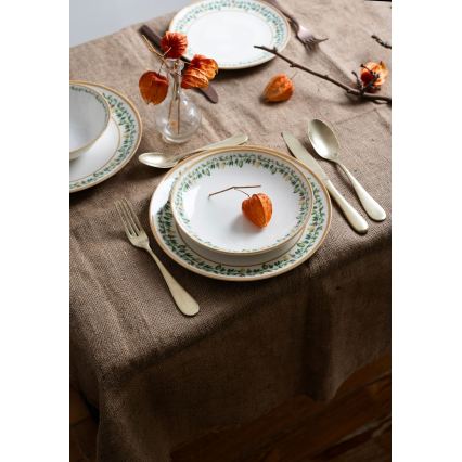24-teiliges Porzellan-Geschirrset, creme/beige/grün