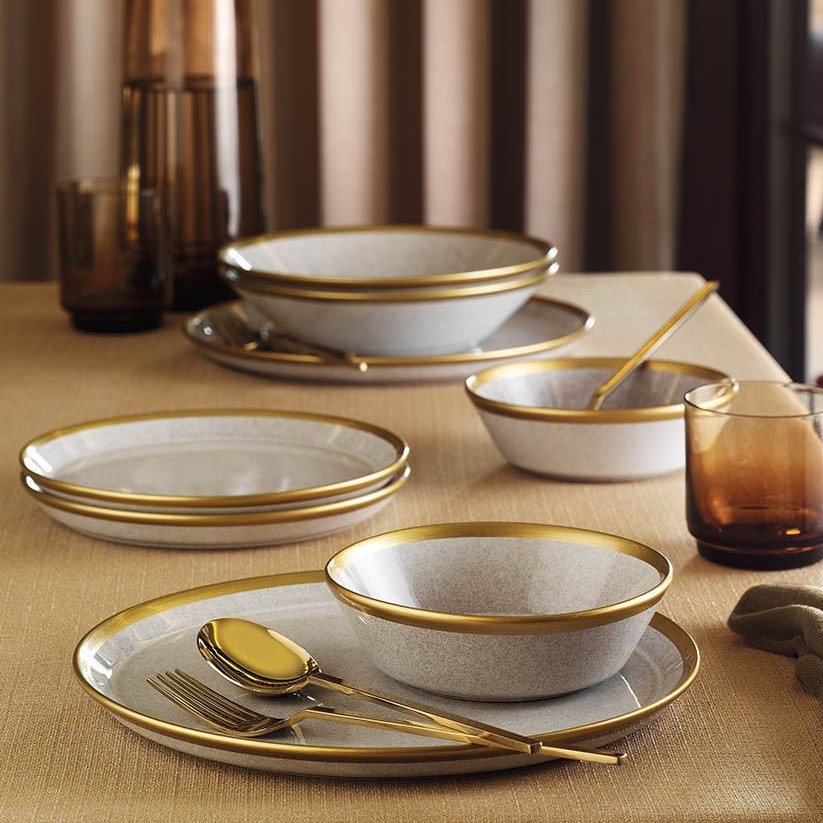 24-teiliges Porzellan-Geschirrset, grau/gold