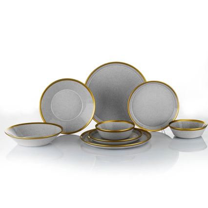 24-teiliges Porzellan-Geschirrset, grau/gold