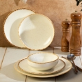 24-teiliges Porzellan-Geschirrset, weiß/beige