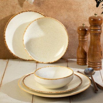 24-teiliges Porzellan-Geschirrset, weiß/beige