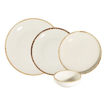24-teiliges Porzellan-Geschirrset, weiß/beige