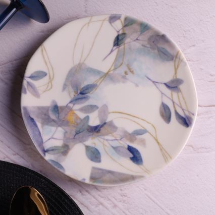 24-teiliges Porzellan-Geschirrset, weiß/blau