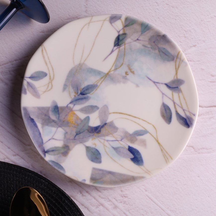 24-teiliges Porzellan-Geschirrset, weiß/blau