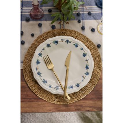 24-teiliges Porzellan-Geschirrset, weiß/blau