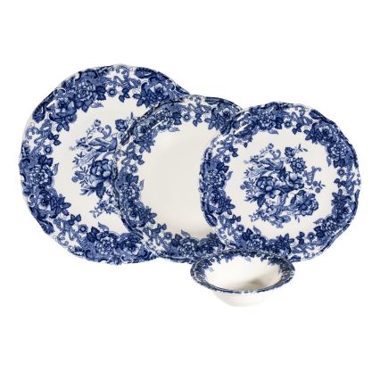 24-teiliges Porzellan-Geschirrset, weiß/blau