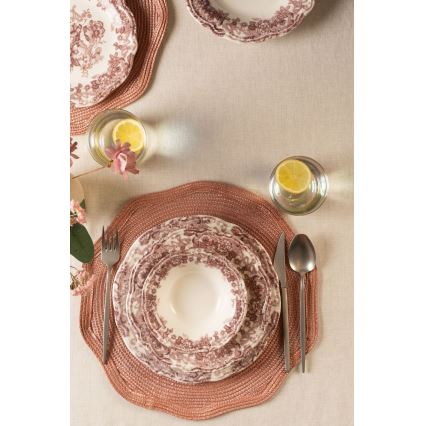 24-teiliges Porzellan-Geschirrset, weiß/rosa