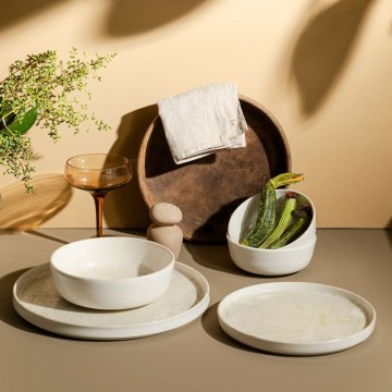24-teiliges Porzellan-Tafelservice, beige