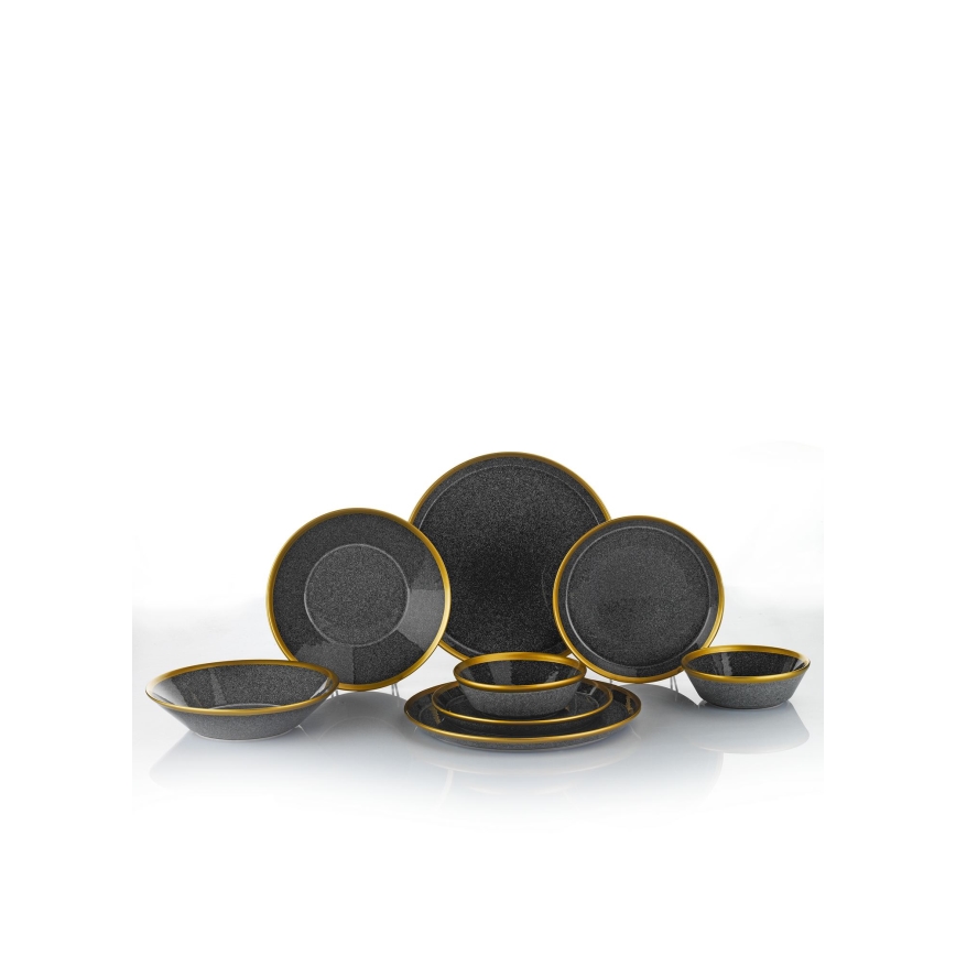 24-teiliges Speiseservice Anthrazit/Gold/Porzellan