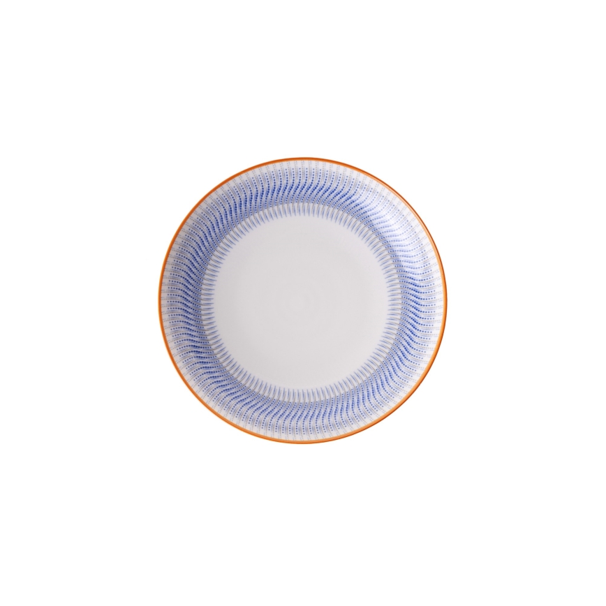 24-teiliges Speiseservice aus Porzellan, blau/orange