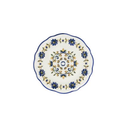 24-teiliges Speiseservice aus Porzellan, weiß/blau/gelb