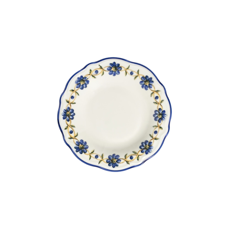 24-teiliges Speiseservice aus Porzellan, weiß/blau/gelb