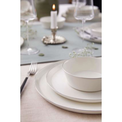 24-teiliges Speiseservice in Weiß/Silber aus Porzellan
