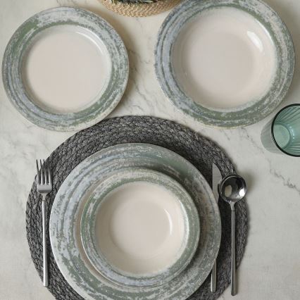 24-teiliges Tafelservice aus Keramik in Creme und Grün