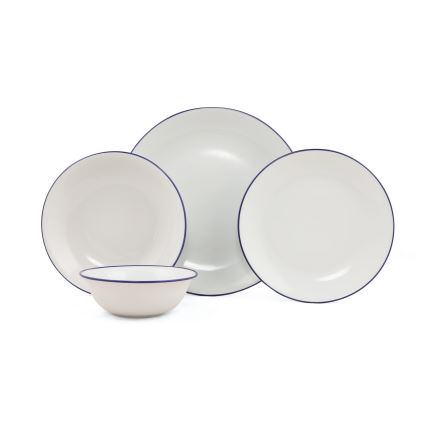 24-teiliges Tafelservice aus Porzellan, weiß/blau