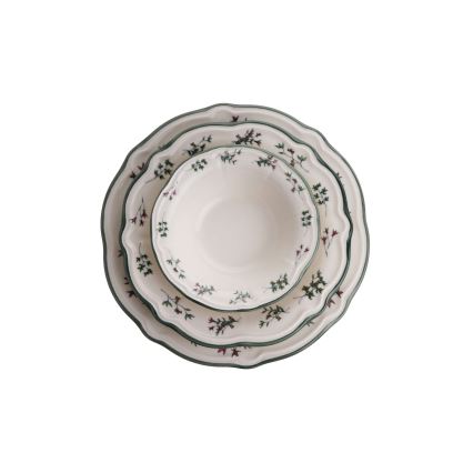 24-teiliges Tafelservice aus Porzellan, weiß/grün