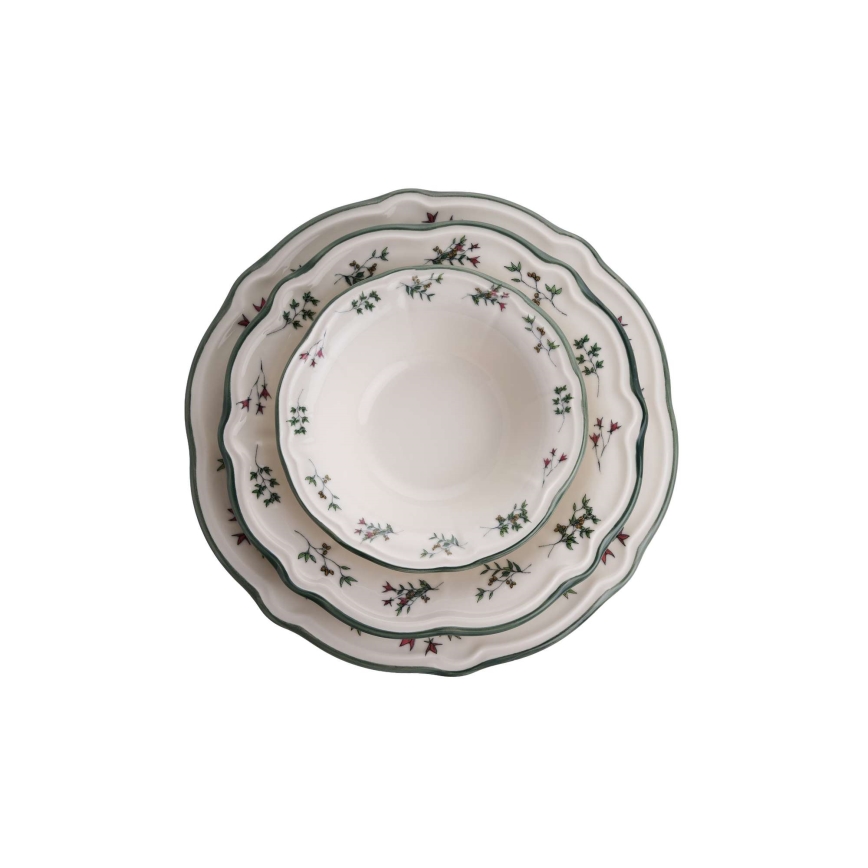 24-teiliges Tafelservice aus Porzellan, weiß/grün