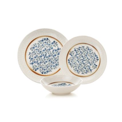 24-teiliges Tafelservice blau/beige/Porzellan