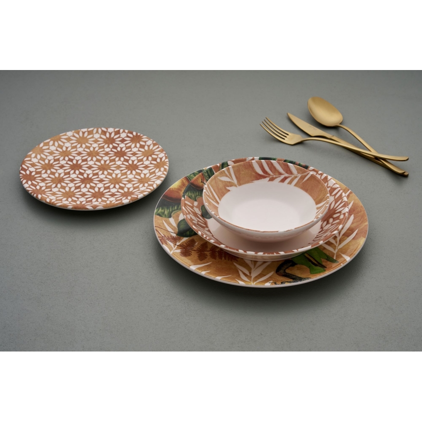 24-teiliges Tafelservice, Orange/Grün, Keramik