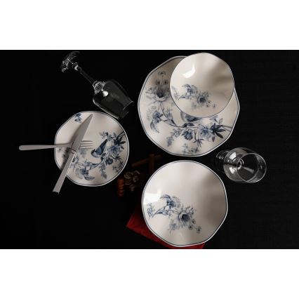 24-teiliges Tafelservice, weiß/blau, Porzellan