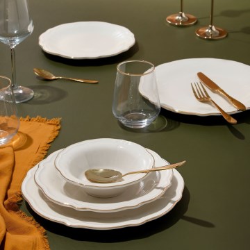 24-teiliges Tafelservice – Weiß/Gold/Porzellan