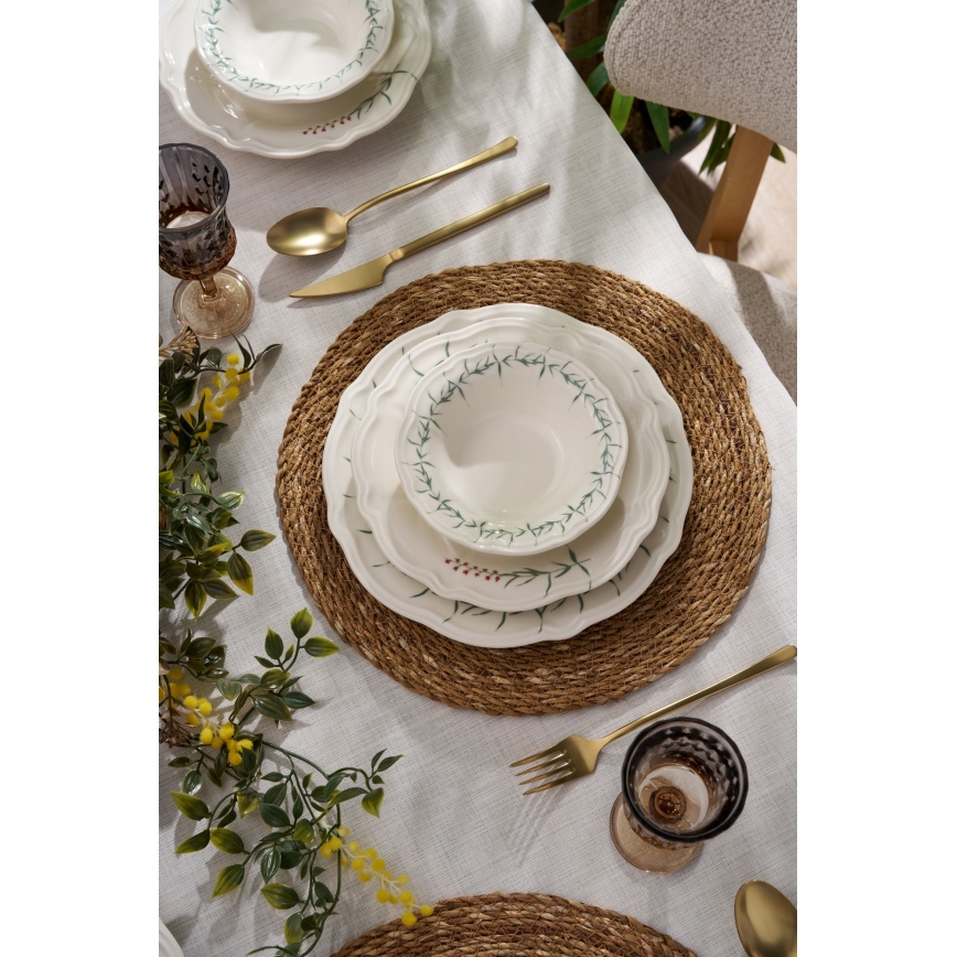 24-teiliges Tafelservice, weiß/grün, Porzellan