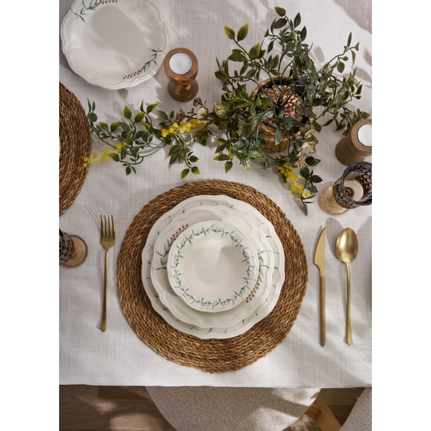 24-teiliges Tafelservice, weiß/grün, Porzellan