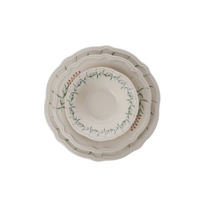 24-teiliges Tafelservice, weiß/grün, Porzellan