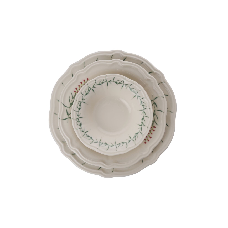 24-teiliges Tafelservice, weiß/grün, Porzellan